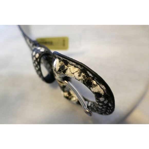 Faux Leather & Leather Lined Embossed Animal Print Belt Women's Black & White L - Picture 5 of 10